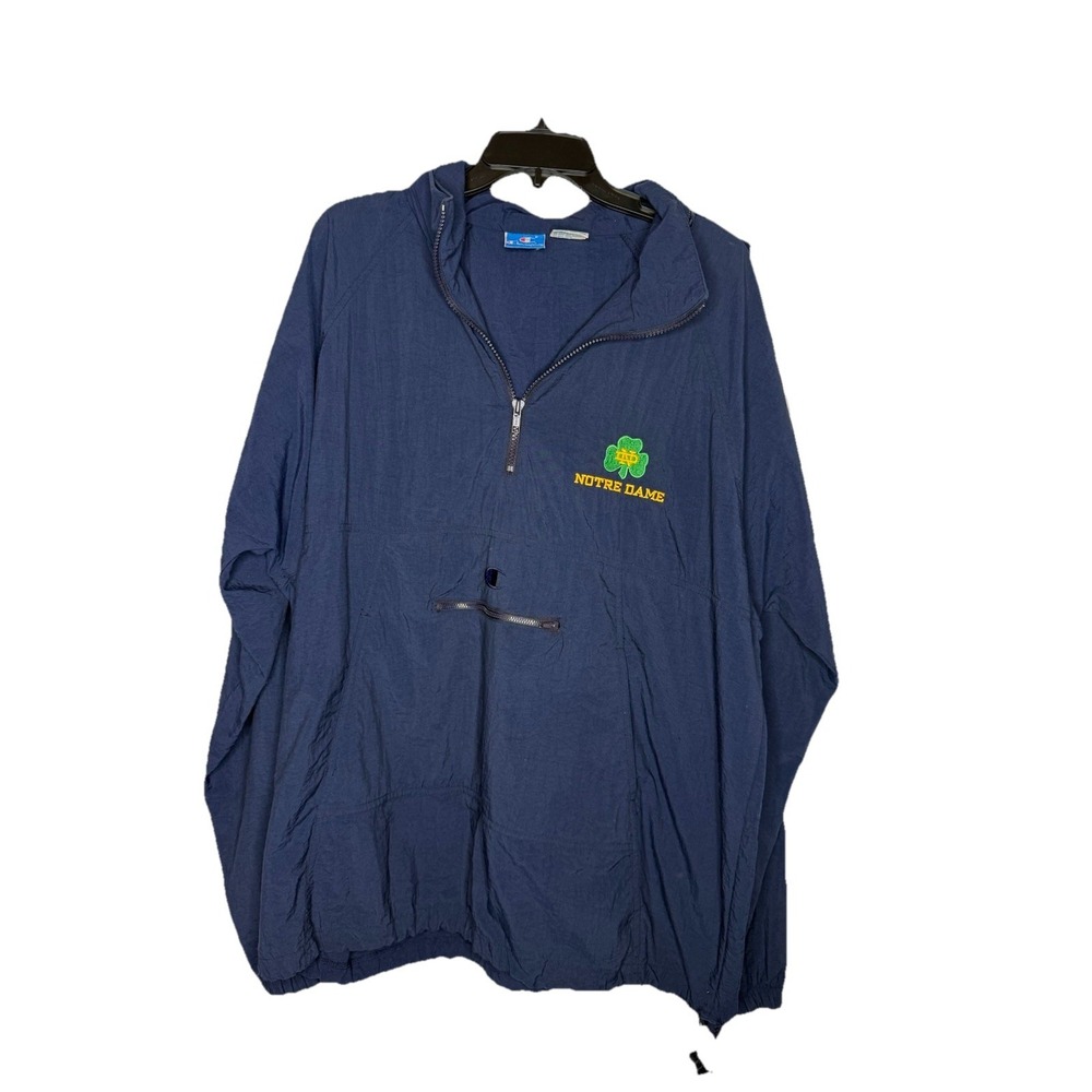 Champion Mens Vintage Notre Dame Irish Navy Nylon Pullover Jacket Size XL
